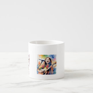 Taza De Espresso Watercolor Girl Singing and Playing Guitar, Colorf