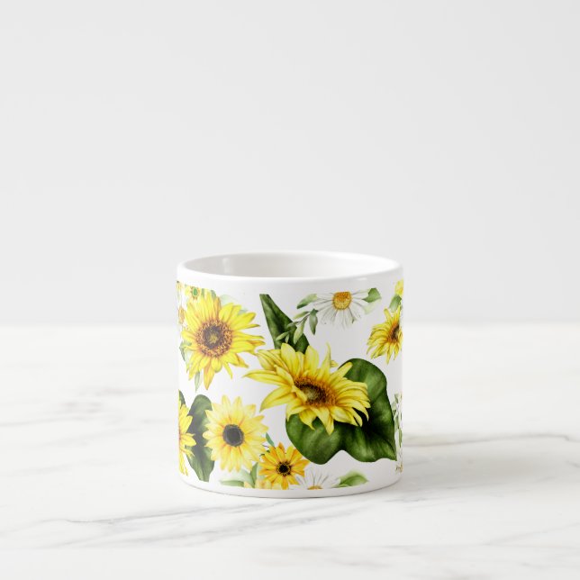 Taza De Espresso Watercolor Sunflower 7 (Frente)
