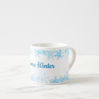 Taza De Espresso Welcome Winter, white blue ice crystals