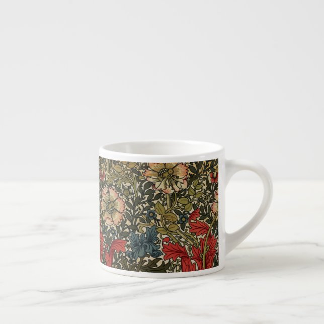 Taza De Espresso William Morris Elegante Patrón Floral Verde Rojo (Derecha)