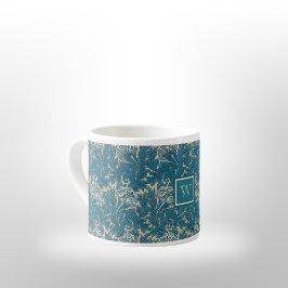 Taza De Espresso William Morris Tealish Blue Tulip con monograma