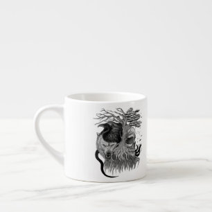 Taza De Espresso Wolf y Raven con el cráneo