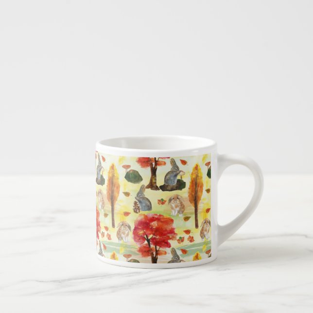 Taza De Espresso Woodland Bunny Rabbit Watercolor (Derecha)