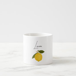 Taza De Espresso Yellow Lemon with Green Leaves | Fresh Citrus 