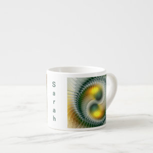 Taza De Espresso Yin Yang Verde Amarillo Arte Abstracto Fractal Nom