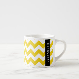 Taza De Espresso Zigzag Amarillo, Chevron Amarillo, Tu Nombre