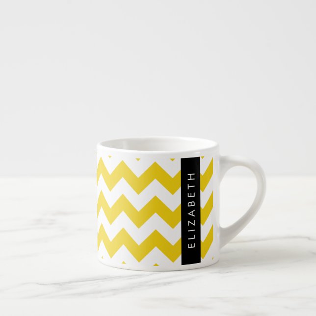 Taza De Espresso Zigzag Amarillo, Chevron Amarillo, Tu Nombre (Derecha)