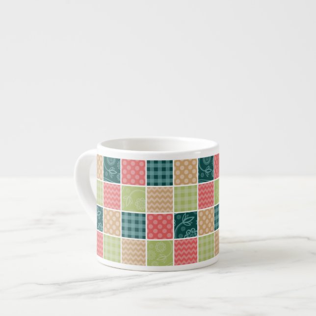 Taza De Espresso Zigzag, Chevron, Gingham, Puertos Polka, Patchwork (Izquierda)