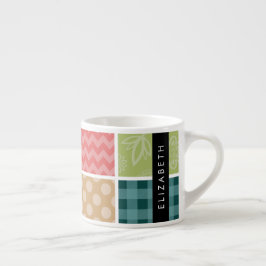Taza De Espresso Zigzag, Chevron, Gingham, Puntos Polka, Tu Nombre