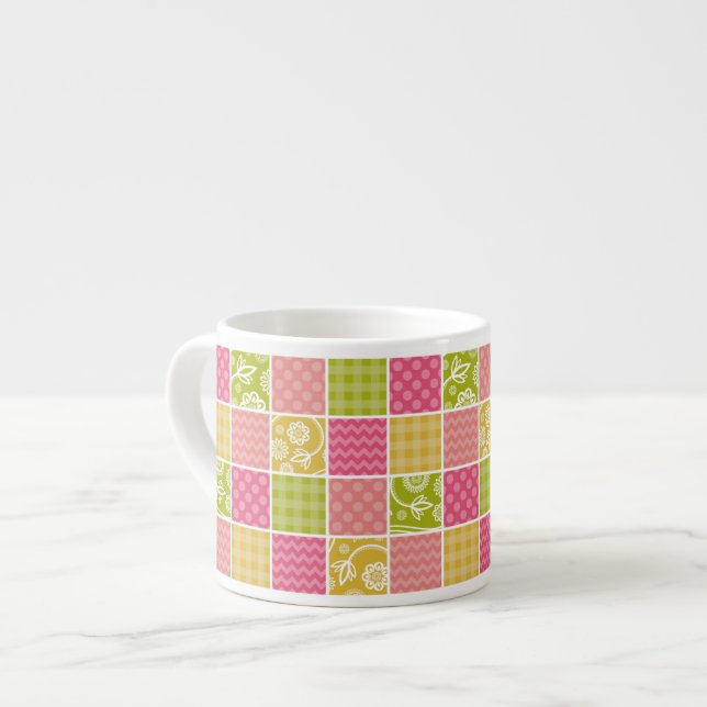 Taza De Espresso Zigzag, Chevron, Polka Dots, Gingham, Patchwork (Izquierda)