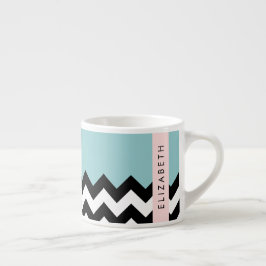 Taza De Espresso Zigzag negro y blanco, chevron, azul, tu nombre