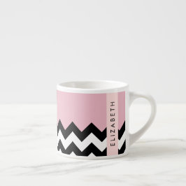 Taza De Espresso Zigzag negro y blanco, chevron, rosado, tu nombre