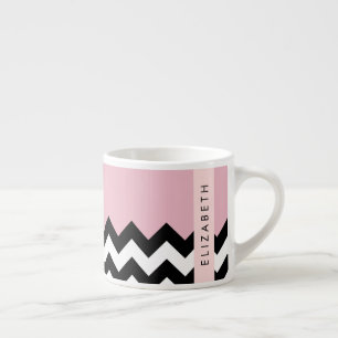 Taza De Espresso Zigzag negro y blanco, chevron, rosado, tu nombre