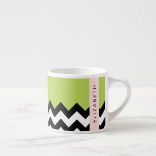 Taza De Espresso Zigzag negro y blanco, chevron, verde, tu nombre