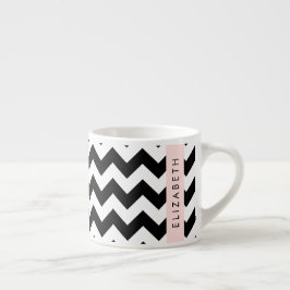 Taza De Espresso Zigzag negro y blanco, patrón de cheurón, nombre