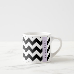 Taza De Espresso Zigzag negro y blanco, patrón de cheurón, nombre