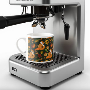 Taza De Espresso Zorro Rojo Hojas de Otoño Bellotas Patrón Verde