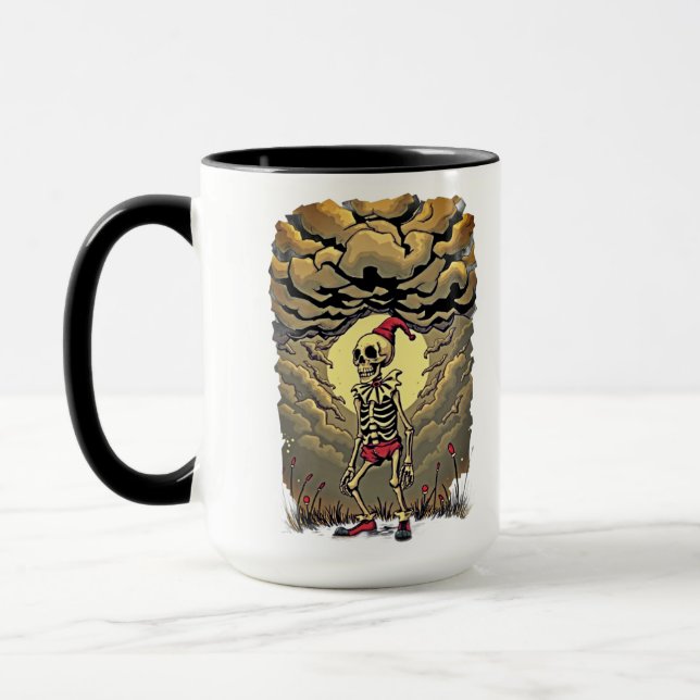 Taza de esqueleto de payaso oscuro – Gótico surrea (Izquierda)