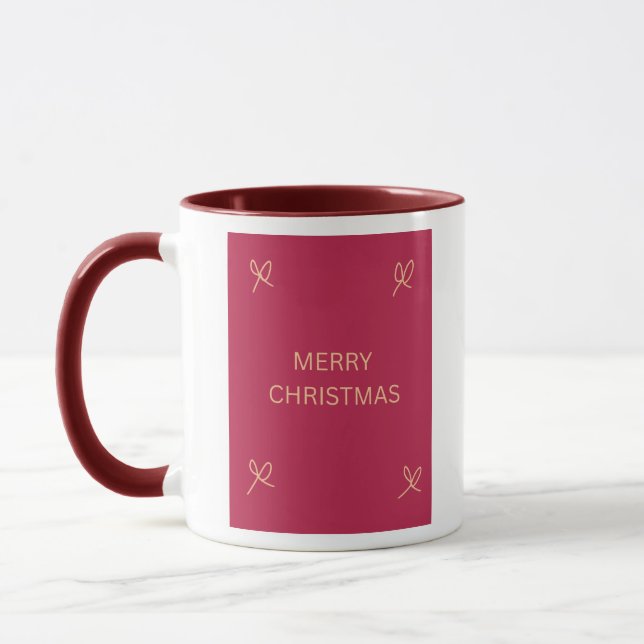 Taza de Feliz Navidad con ilustración rosa y crema (Izquierda)