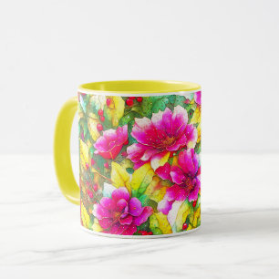 Taza de fiesta de arte floral de acebo y rosa