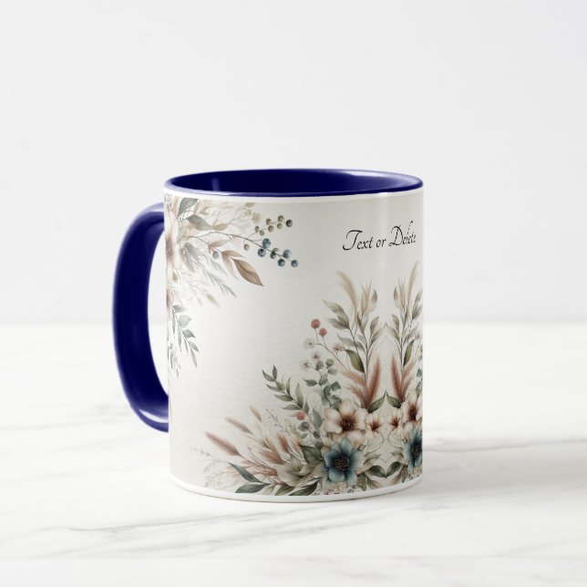 Taza de Flores Azules Marfil al Acuarela (Anverso izquierdo)