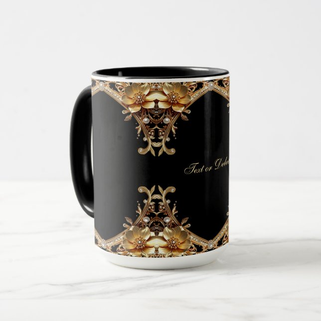 Taza de flores decorativas doradas (Anverso izquierdo)