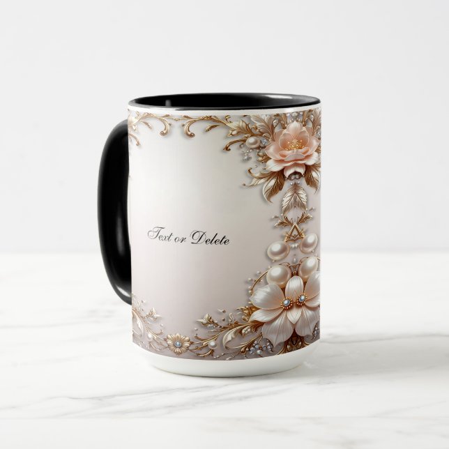 Taza de Flores Suaves Rosadas y Blancas (Anverso izquierdo)