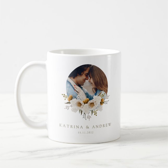 Taza De Foto De Boda Floral Acuarela (Izquierda)
