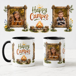 Taza de foto de campista feliz
