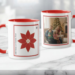 Taza de foto de vacaciones de poinsettia roja de s