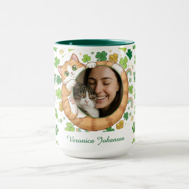 Taza de foto personalizada del gato afortunado del (Centro)