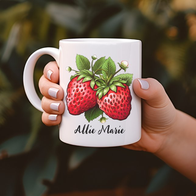 Taza de Fresa, Regalo de Cumpleaños Personalizado  (Personalized Strawberry Mug, Customized Strawberry, custom name mug, personalized name mug,)
