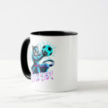 Taza de fútbol de gato samurái ciberpunk