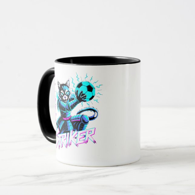 Taza de fútbol de gato samurái ciberpunk (Anverso izquierdo)