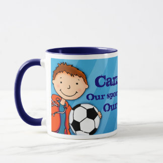 Taza de fútbol héroe sobrino "su nombre" azul