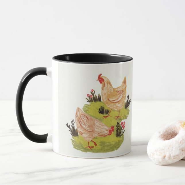 Taza de gallinas de granja caprichosa (Con donut)