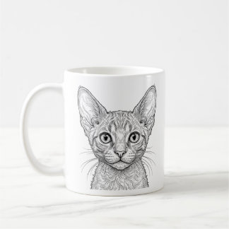 Taza de gatito Cornish Rex con café de tinta blanc