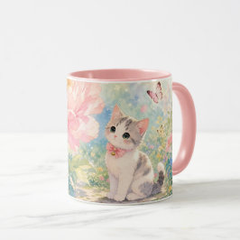 Taza de gatito floral