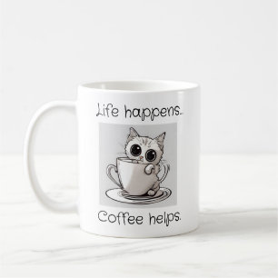 Taza de gatito lindo La vida sucede El café ayuda