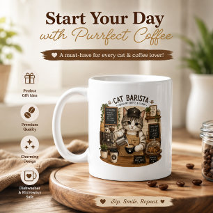 Taza de gato barista amante del café adorable F