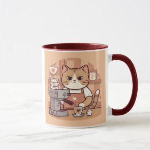 Taza de gato barista de dibujos animados divertida