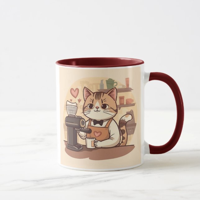 Taza de gato barista de dibujos animados divertida (Derecha)