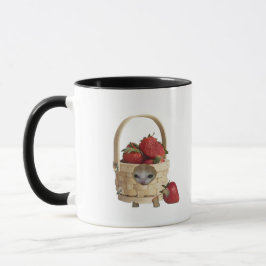 Taza de gato con cesta de fresas