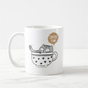 Taza de gato de café linda funda “Hora del café” T