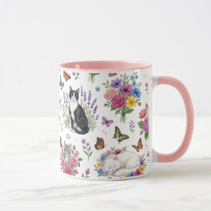 Taza de Gato de Jardín de Acuarela - Floral y Mari