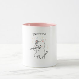 Taza de gato divertido tocando la flauta