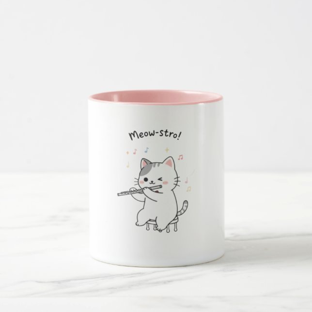 Taza de gato divertido tocando la flauta (Centro)