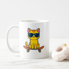 Taza de gato en monopatín lindo – Café divertido d
