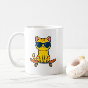 Taza de gato en monopatín lindo – Café divertido d