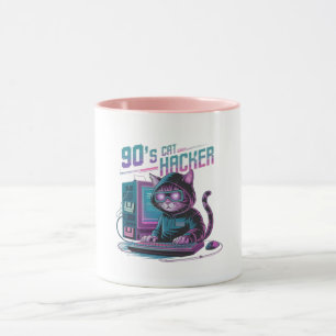 Taza de Gato Hacker Vibrante Retro 90